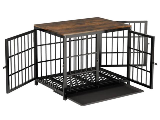 3 doors Furniture style Dog Crate, Wooden Dog Crate Table, Indoor Dog Kennel, Dog House, Dog Cage Medium with Removable Tray Large Black