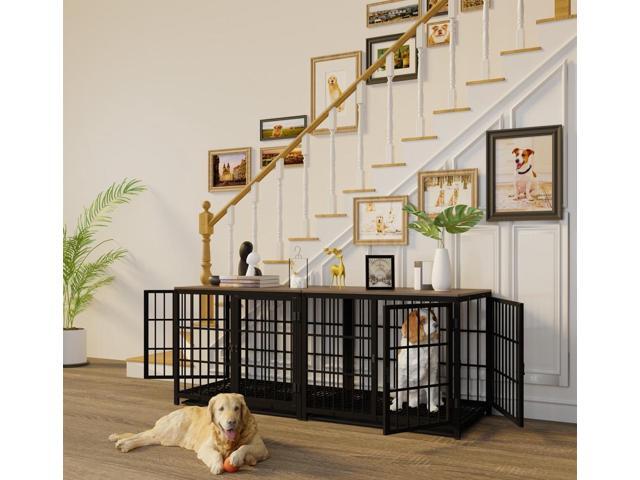 3 doors Furniture style Dog Crate, Wooden Dog Crate Table, Indoor Dog Kennel, Dog House, Dog Cage Medium with Removable Tray Large Black