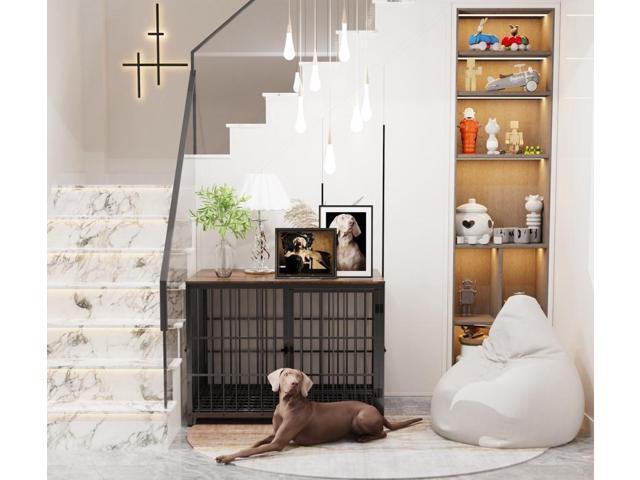 3 doors Furniture style Dog Crate, Wooden Dog Crate Table, Indoor Dog Kennel, Dog House, Dog Cage Medium with Removable Tray Medium Black