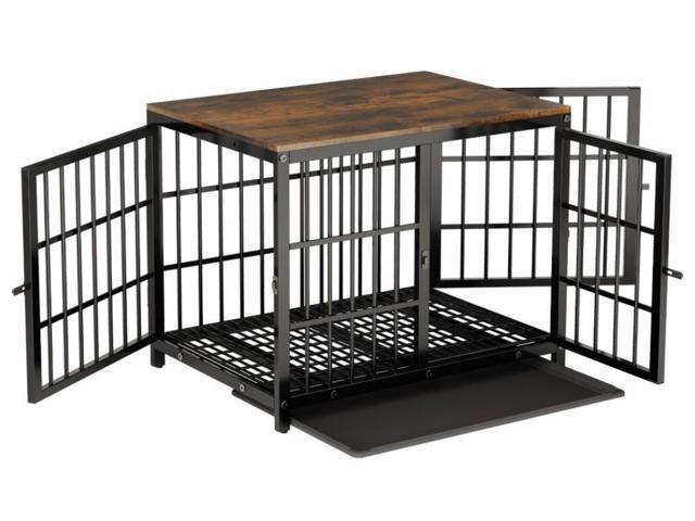 3 doors Furniture style Dog Crate, Wooden Dog Crate Table, Indoor Dog Kennel, Dog House, Dog Cage Medium with Removable Tray Medium Black