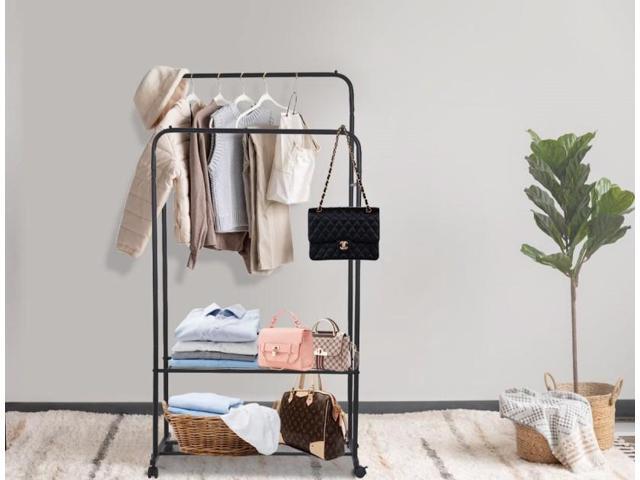 Fashional simple Double Rail Clothes Rack Rolling Clothes Organizer Double Rod Portable Clothing Hanging Stand Display Garment Rack with 2-tier...