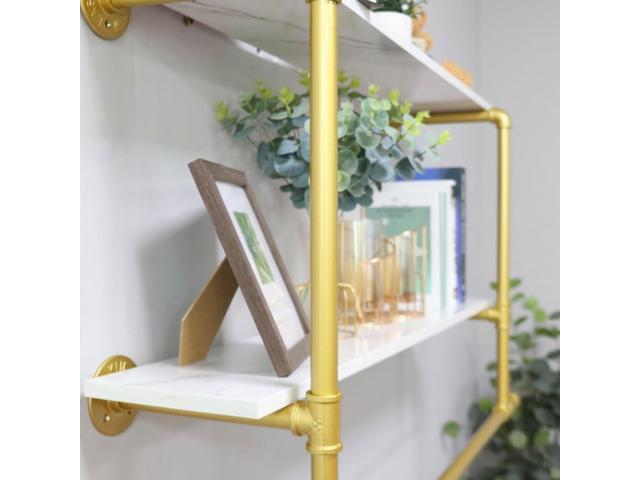 Wall Mounted Industrial Pipe Garment Rack Heavy Duty Iron Garment Rack, Multi-Purpose Clothes Display Rack with 2-tier Top Shelves