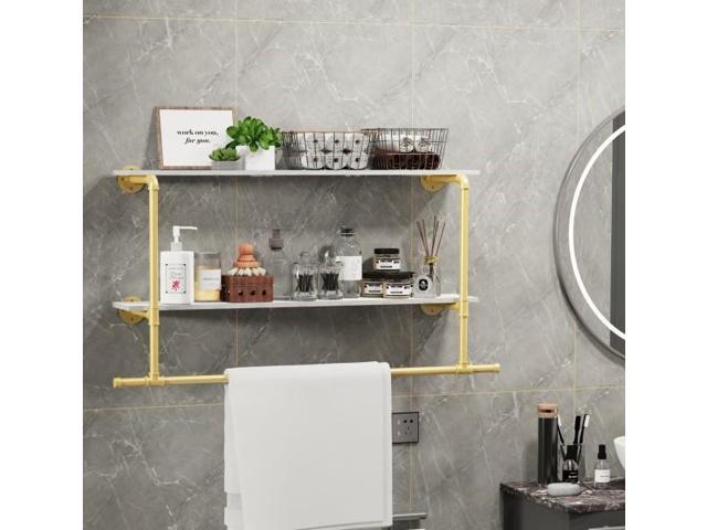 Wall Mounted Industrial Pipe Garment Rack Heavy Duty Iron Garment Rack, Multi-Purpose Clothes Display Rack with 2-tier Top Shelves