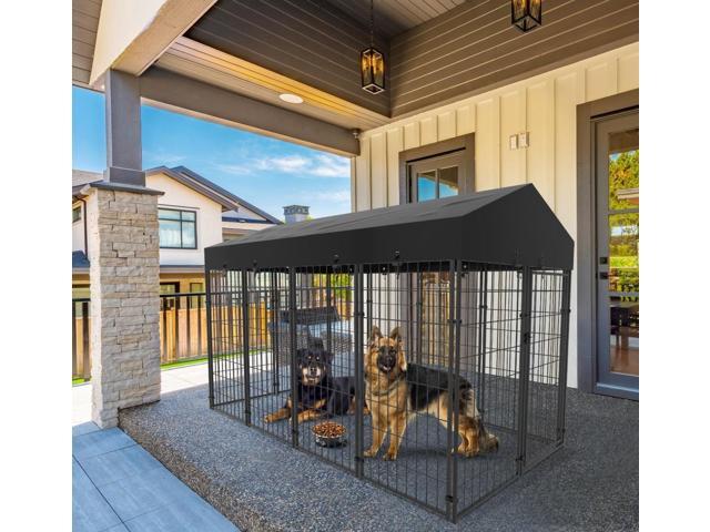 64.9'' High Metal Welded Secure Wire Dog Cages Outdoor Giant Huge Dog Kennel Fence with Waterproof UV-Resistant Cover