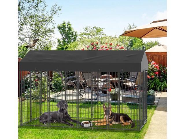 64.9'' High Metal Welded Secure Wire Dog Cages Outdoor Giant Huge Dog Kennel Fence with Waterproof UV-Resistant Cover