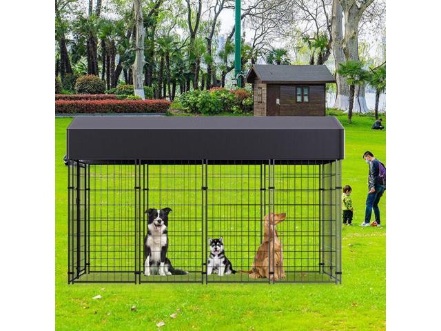 64.9'' High Metal Welded Secure Wire Dog Cages Outdoor Giant Huge Dog Kennel Fence with Waterproof UV-Resistant Cover