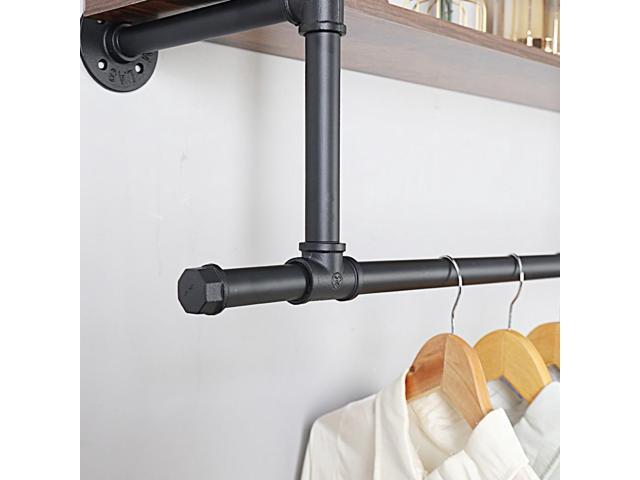 Wall Mounted Industrial Pipe Garment Rack Heavy Duty Iron Garment Rack, Multi-Purpose Clothes Display Rack with 2-tier Top Shelves