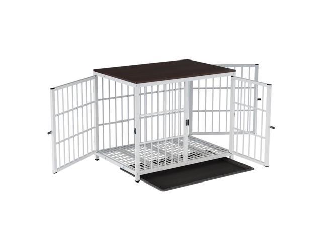3 doors Furniture style Dog Crate, Wooden Dog Crate Table, Indoor Dog Kennel, Dog House, Dog Cage Medium with Removable Tray Large White