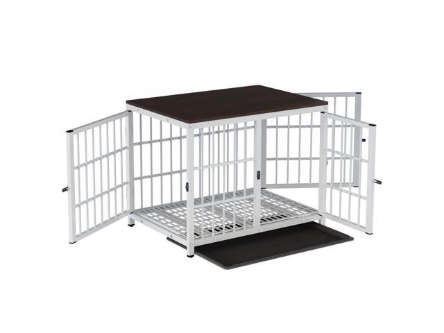 3 doors Furniture style Dog Crate, Wooden Dog Crate Table, Indoor Dog Kennel, Dog House, Dog Cage Medium with Removable Tray Medium White