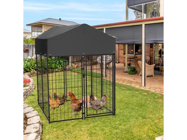 BingoPaw Large Dog Kennel Outdoor: Dogs Welded Wire Kennels and Runs Crates for Yard with Stakes Water Proof Cover - 5.4ft Tall Extra Large Dog...