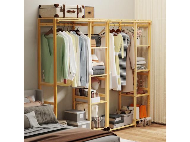 Strong Bamboo Wooden Garment Rack 6 Tier Clothes Hanging Stand Storage Shelf