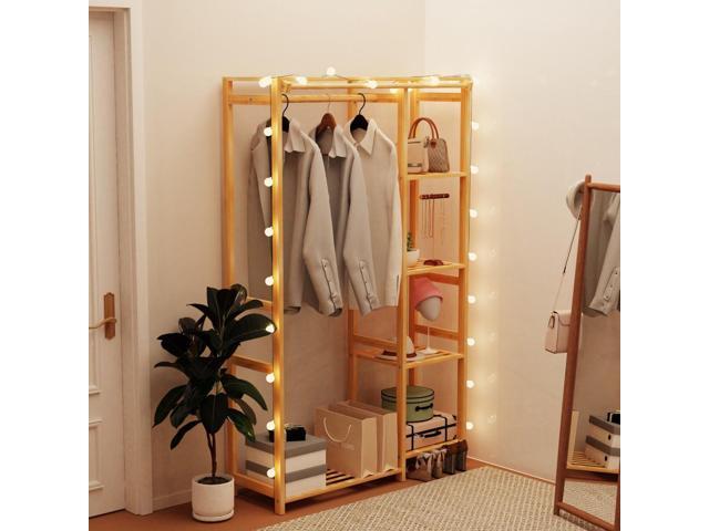 Strong Bamboo Wooden Garment Rack 6 Tier Clothes Hanging Stand Storage Shelf