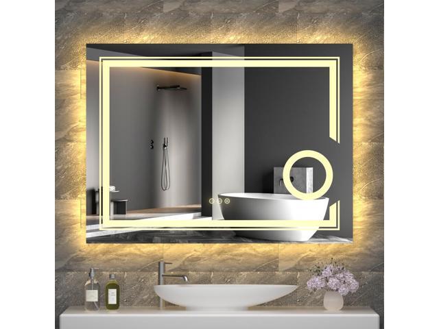 LED Lighted Smart Bathroom Mirror 3X Magnifier Wall Mounted Front Backlit Dimmer