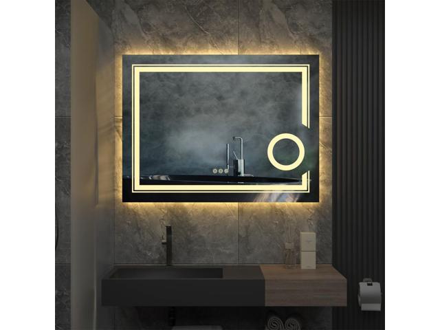 LED Lighted Smart Bathroom Mirror 3X Magnifier Wall Mounted Front Backlit Dimmer