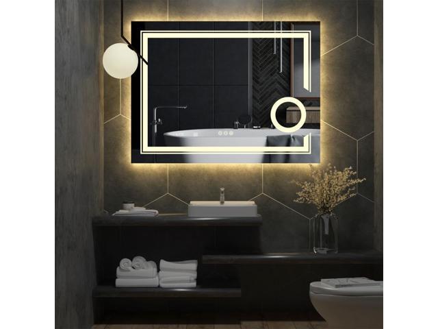 LED Lighted Smart Bathroom Mirror 3X Magnifier Wall Mounted Front Backlit Dimmer
