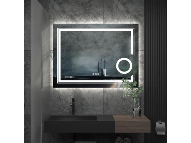 LED Lighted Smart Bathroom Mirror 3X Magnifier Wall Mounted Front Backlit Dimmer