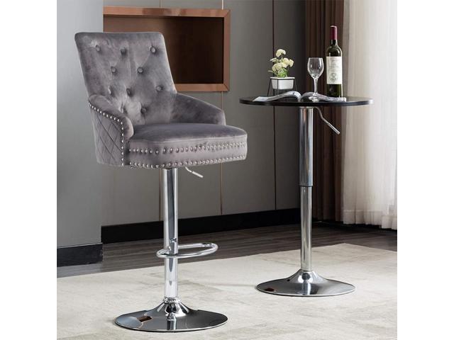 Luxury Velvet Lion Knocker Quilted Back Dining Chair Grey Tall Bar Stool Adjustable Height