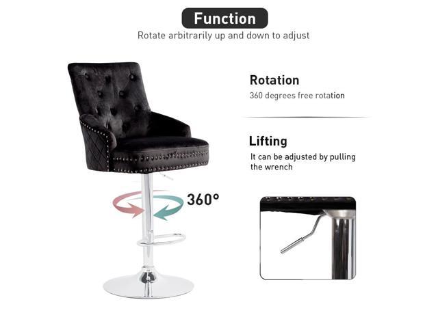 Luxury Velvet Lion Knocker Quilted Back Dining Chair Grey Tall Bar Stool Adjustable Height Black