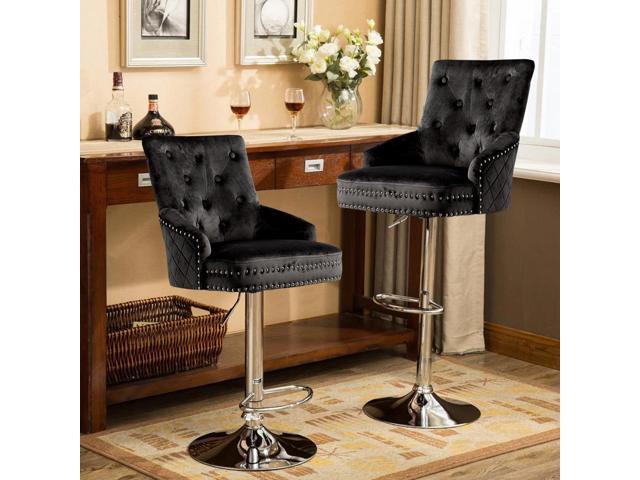 Luxury Velvet Lion Knocker Quilted Back Dining Chair Grey Tall Bar Stool Adjustable Height Black