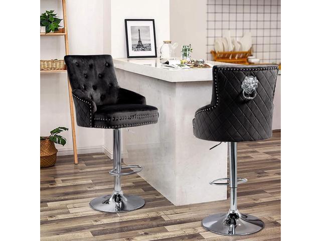 Luxury Velvet Lion Knocker Quilted Back Dining Chair Grey Tall Bar Stool Adjustable Height Black