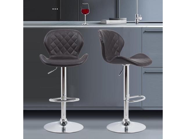 2x Adjustable Leather Bar Stools Kitchen Breakfast Lift Swivel Chair Black Leather