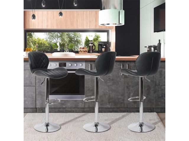 2x Adjustable Leather Bar Stools Kitchen Breakfast Lift Swivel Chair Black Leather