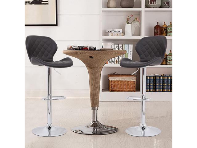 2x Adjustable Leather Bar Stools Kitchen Breakfast Lift Swivel Chair Black Leather