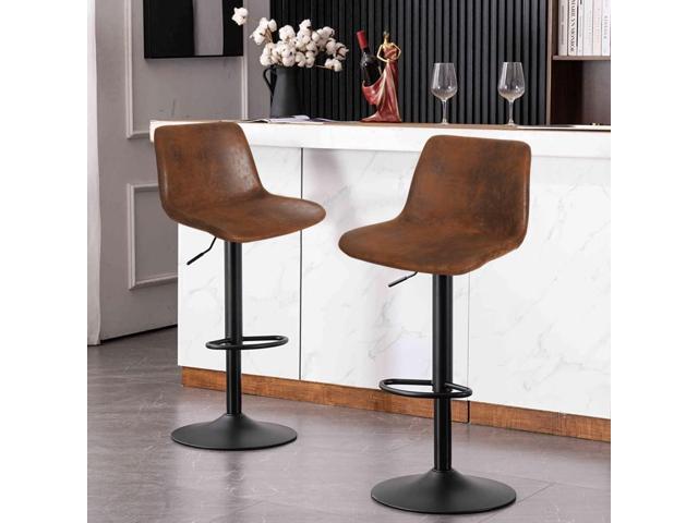2PCS Vintage Swivel Bar stools Gas Lift PU Seat W/ Footrest