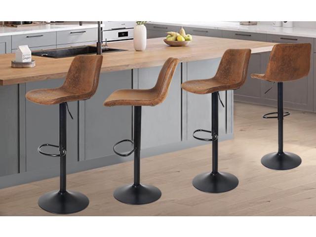 2PCS Vintage Swivel Bar stools Gas Lift PU Seat W/ Footrest