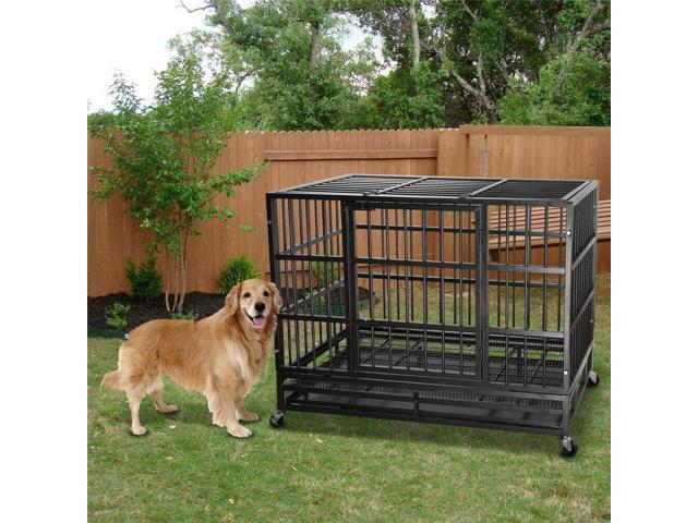Chew-resistant Heavy Duty Metal Dog Cage Kennel Pet Crate Wheels Indoor Outdoor