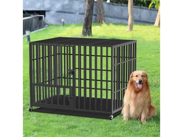 Chew-resistant Heavy Duty Metal Dog Cage Kennel Pet Crate Wheels Indoor Outdoor