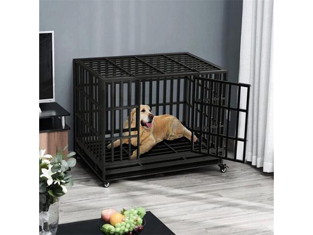 Chew-resistant Heavy Duty Metal Dog Cage Kennel Pet Crate Wheels Indoor Outdoor