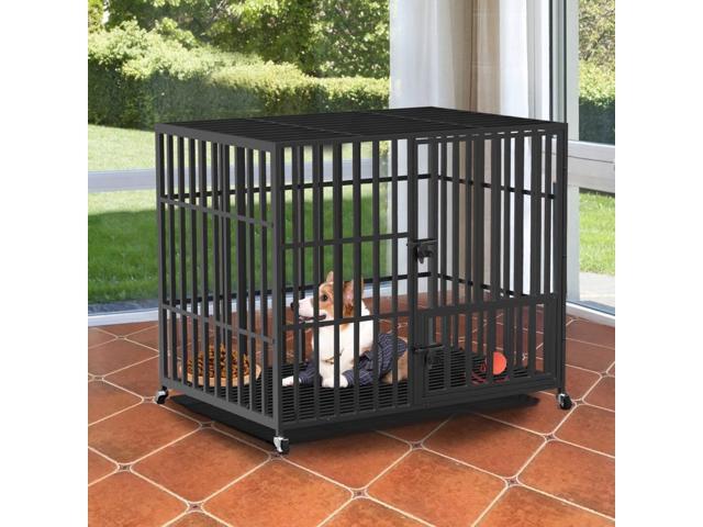 Chew-resistant Heavy Duty Metal Dog Cage Kennel Pet Crate Wheels Indoor Outdoor