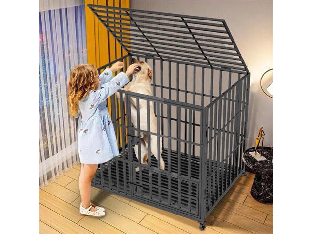 Chew-resistant Heavy Duty Metal Dog Cage Kennel Pet Crate Wheels Indoor Outdoor