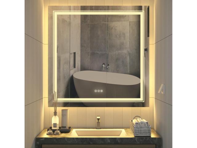 Square Anti-Fog Illuminated LED Bathroom Mirror Dual Hanging Touch Sensor Makeup Vanity Mirror