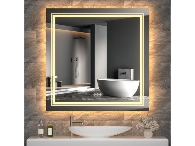 Square Anti-Fog Illuminated LED Bathroom Mirror Dual Hanging Touch Sensor Makeup Vanity Mirror