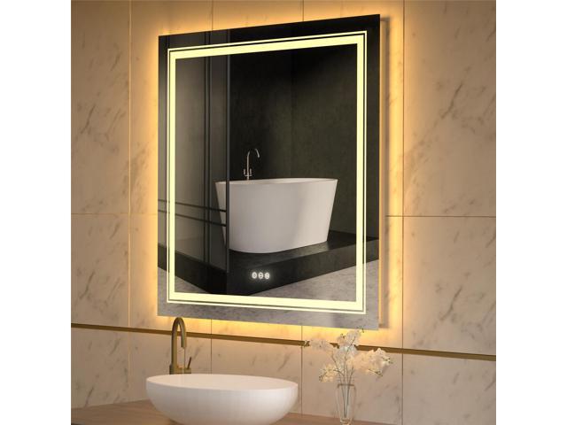 Square Anti-Fog Illuminated LED Bathroom Mirror Dual Hanging Touch Sensor Makeup Vanity Mirror