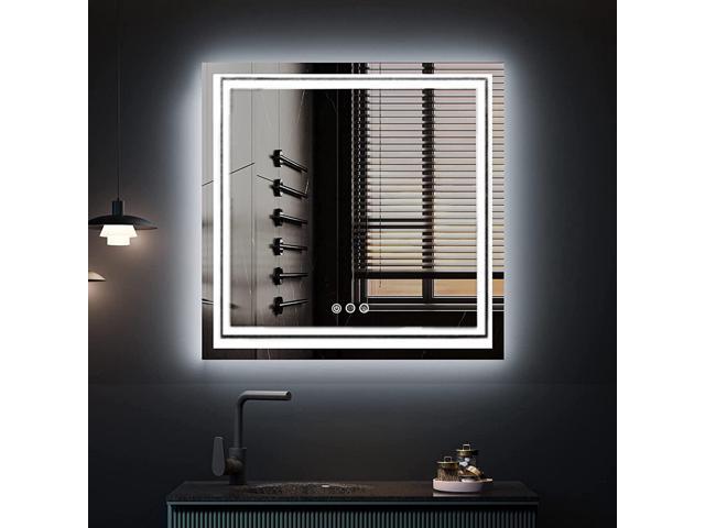 Square Anti-Fog Illuminated LED Bathroom Mirror Dual Hanging Touch Sensor Makeup Vanity Mirror