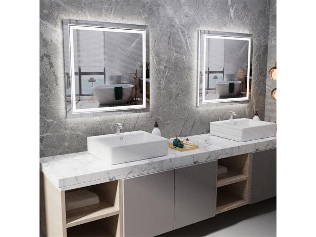 Square Anti-Fog Illuminated LED Bathroom Mirror Dual Hanging Touch Sensor Makeup Vanity Mirror