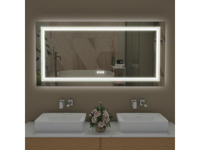 Extra Large LED Illuminated Bathroom Mirror Anti-fog Shatterproof Aluminum Frame