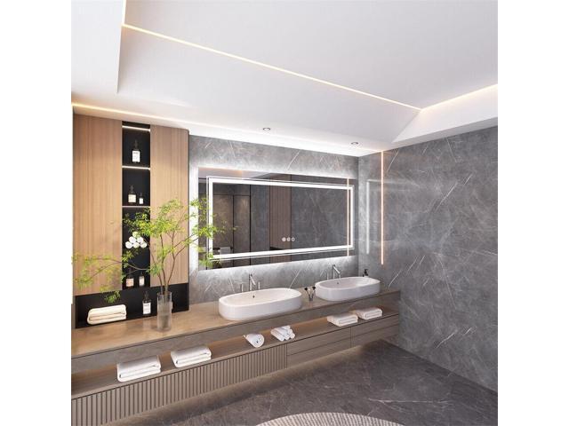Extra Large LED Illuminated Bathroom Mirror Anti-fog Shatterproof Aluminum Frame