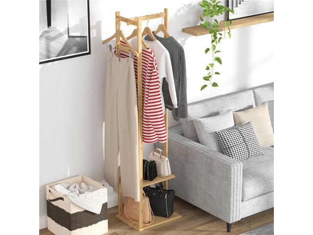 Bamboo Garment Coat Rack Wooden Clothes Hat Hanger Organizer Shelf