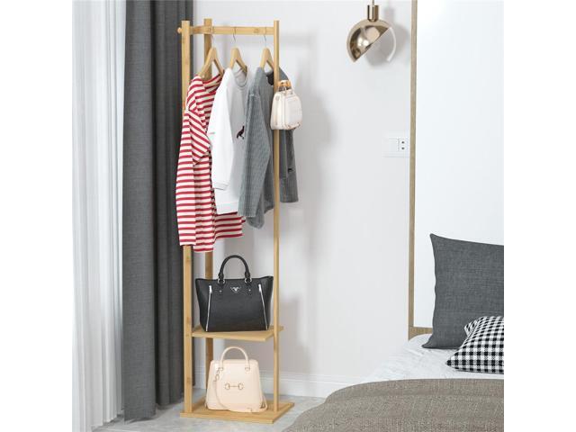 Bamboo Garment Coat Rack Wooden Clothes Hat Hanger Organizer Shelf