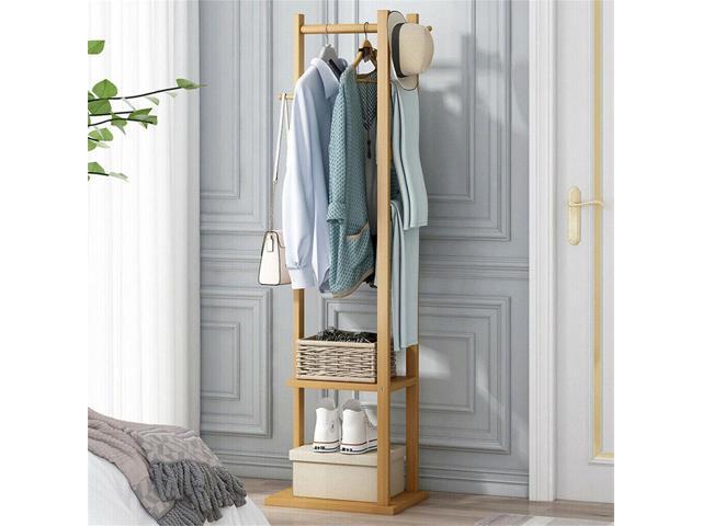 Bamboo Garment Coat Rack Wooden Clothes Hat Hanger Organizer Shelf