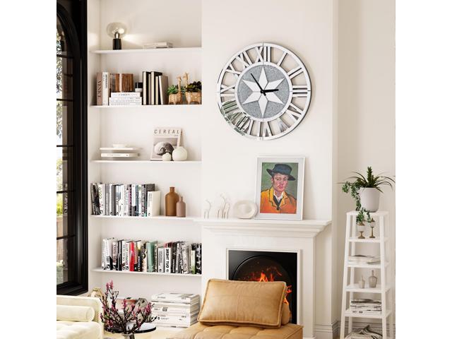 Luxury Round Wall Crushed Diamond Clock Large Silver Mirrored Roman Numera Clock