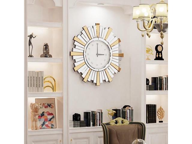 3D Retro Sunburst Mirrored Wall Clock Modern High-end Decorative Clock