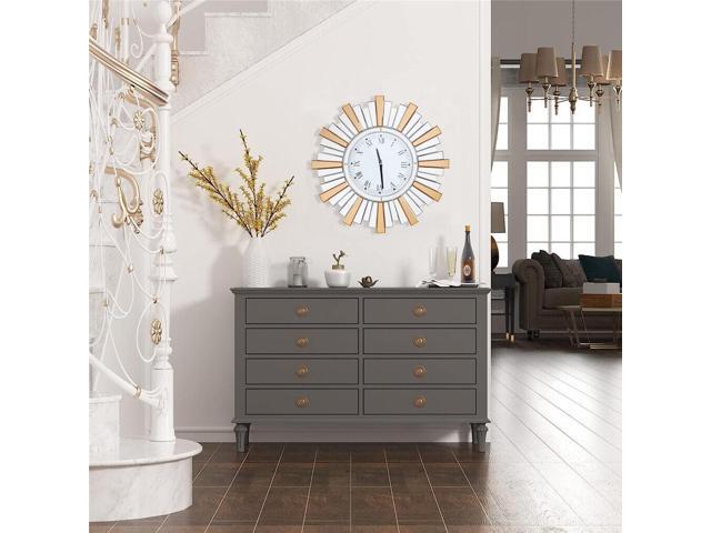 3D Retro Sunburst Mirrored Wall Clock Modern High-end Decorative Clock