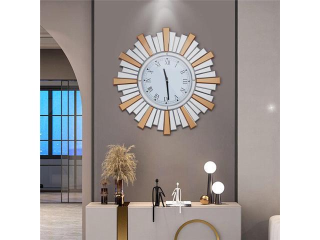 3D Retro Sunburst Mirrored Wall Clock Modern High-end Decorative Clock