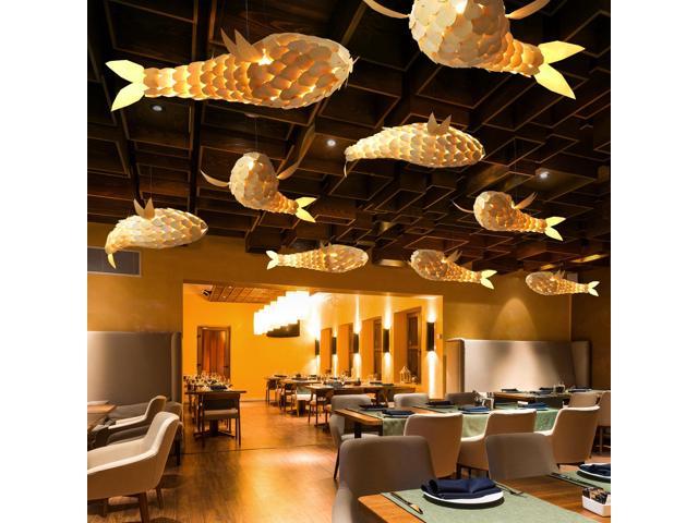 Photos - Chandelier / Lamp Large Handwoven Fish-Shaped Pendant Lighting Rustic Dining Room Wood Ceili