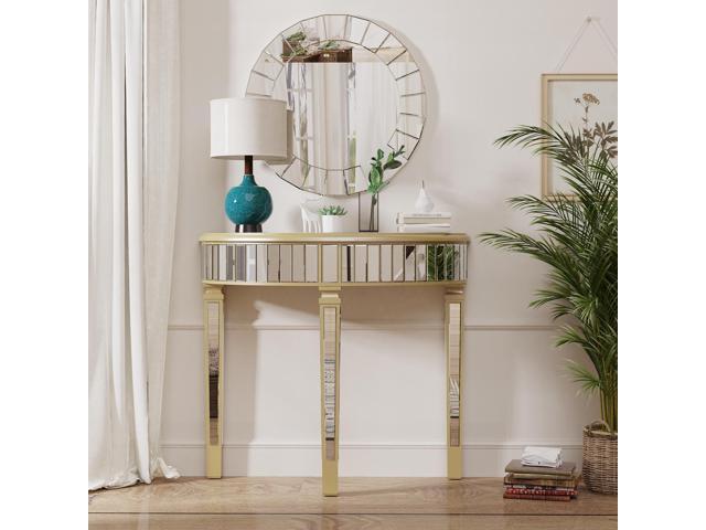 3 Legged Silver Mirrored Console Table With Champagne Edge Modern Vanity Make up Table